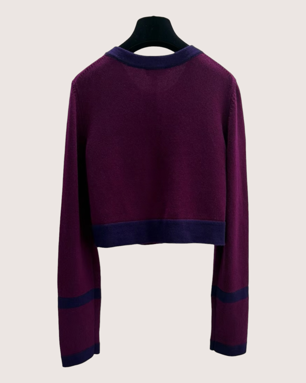 Chanel 23A Cashmere Cropped Cardigan Burgundy, Navy FR 38