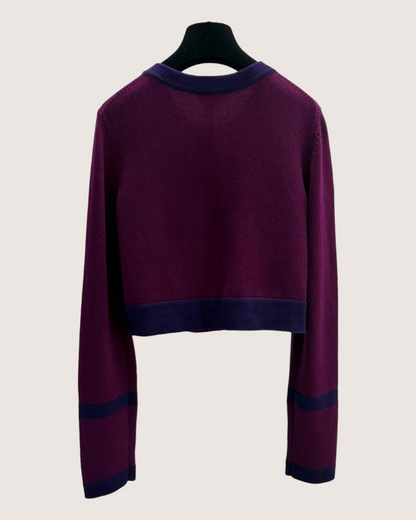 Chanel 23A Cashmere Cropped Cardigan Burgundy, Navy FR 38