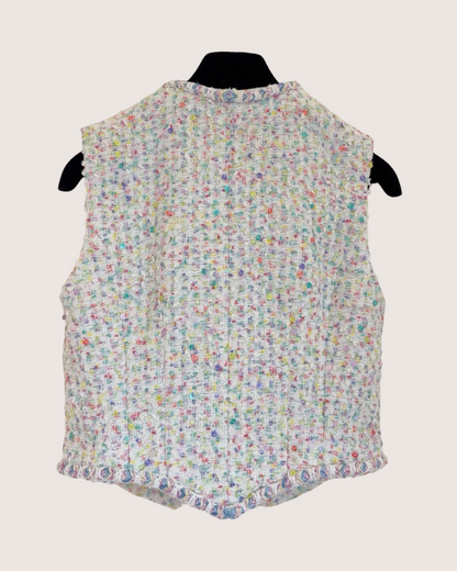 Chanel 23S Confetti Tweed Vest Beige/Ecru, Multicolor FR 34