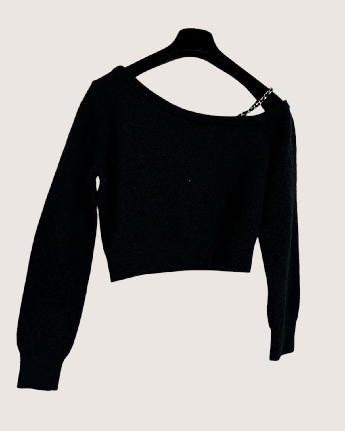 Chanel 23B Cashmere Off-Shoulder Sweater Black FR 34