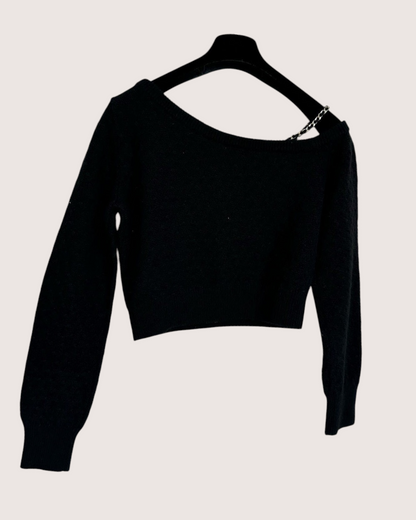 Chanel 23B Cashmere Off-Shoulder Sweater Black FR 34