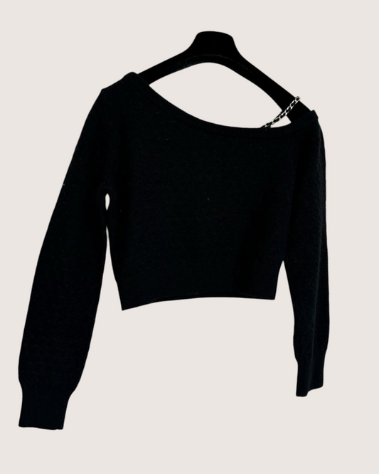 Chanel 23B Cashmere Off-Shoulder Sweater Black FR 34