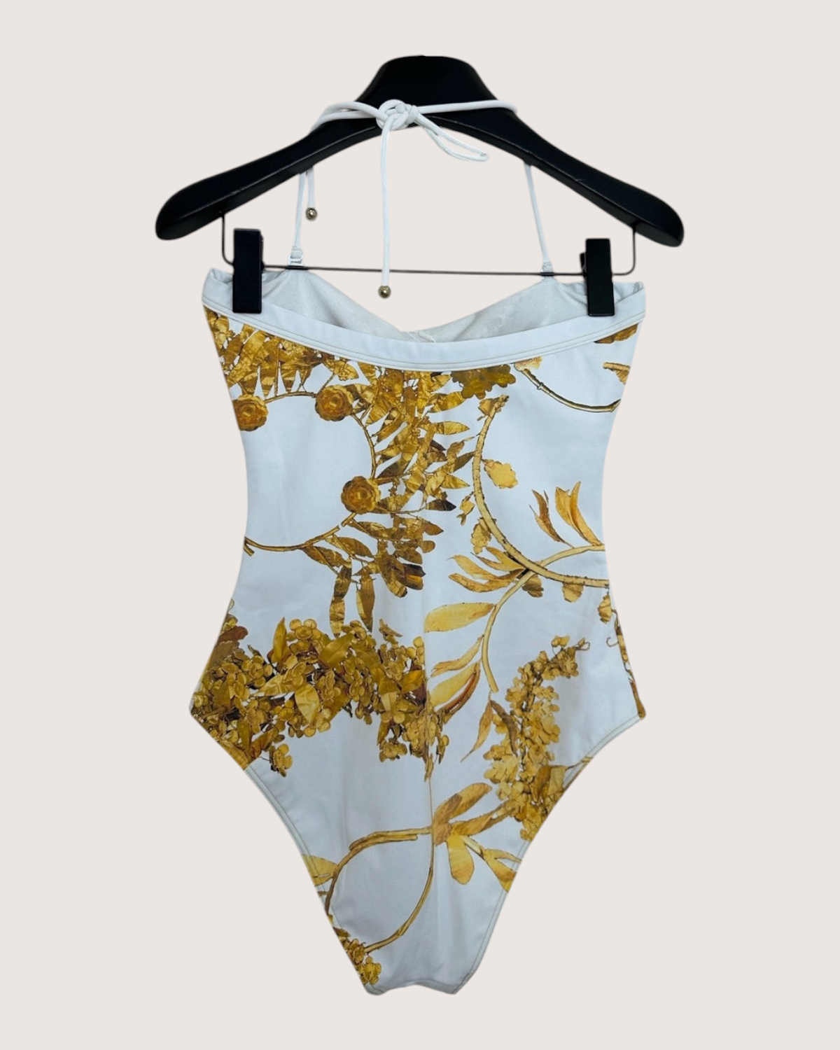 Chanel 18C Halter One-Piece Swimsuit Beige/Ecru, Gold FR 36