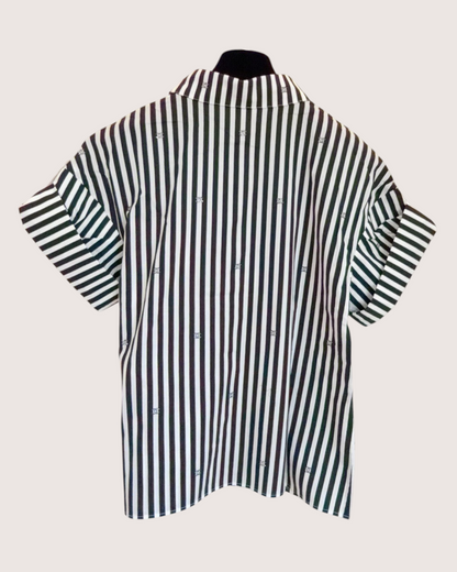 Chanel 24M Coco Beach CC Striped Short-Sleeve Shirt Black, White FR 36