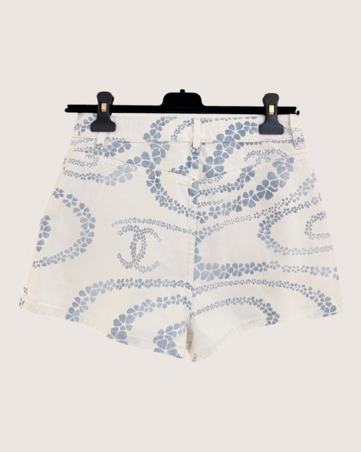 Chanel 25M Coco Beach Denim Shorts White, Blue FR 34
