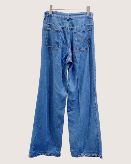 Miu Miu Logo-Embroidered Wide-Leg Denim Jeans Blue W24