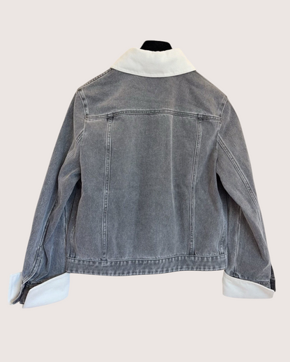 Chanel 25P Contrast-Trim Denim Jacket Grey, Beige/Ecru FR 34