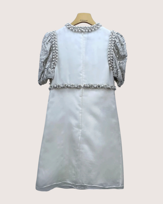 Miu Miu Embellished Mini Dress - White, Beige/Ecru, view 2