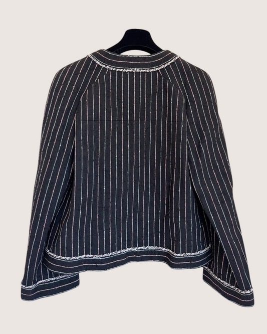 Chanel 23P Striped Tweed Jacket Black, White, Pink FR 38
