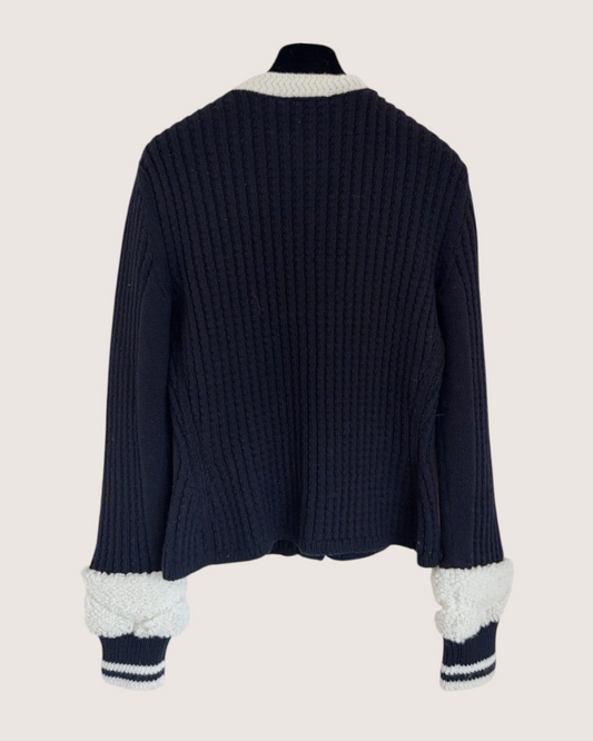 Chanel 25N Coco Neige Wool Cardigan Black, Beige/Ecru FR 36