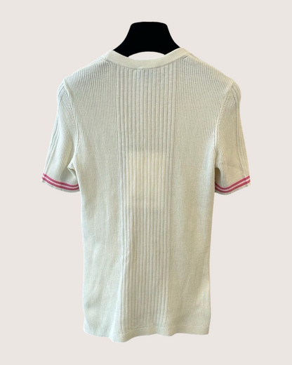 Chanel 25P Fish Short-Sleeve Sweater Beige/Ecru, Pink, Black FR 38