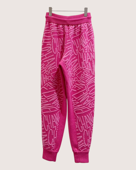 Chanel 21N Coco Neige Logo Cashmere Trousers Pink FR 34