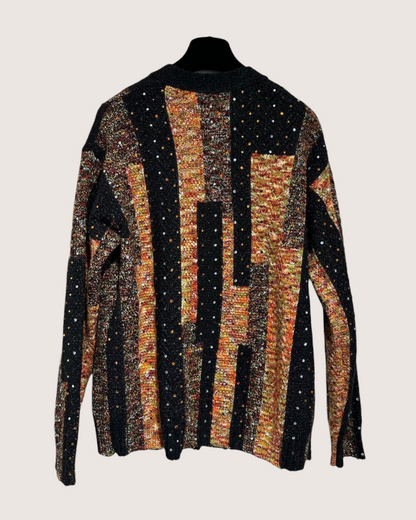 Chanel 23A Wool Crystal Striped Cardigan Black, Multicolor FR 34