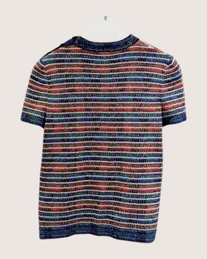 Chanel 19A Metallic Striped Sweater Navy, Red, Multicolor FR 34