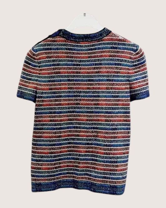 Chanel 19A Metallic Striped Sweater Navy, Red, Multicolor FR 34