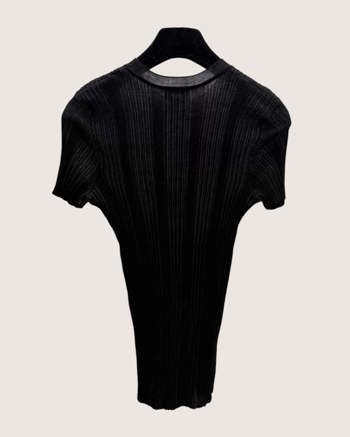 Chanel 26M Coco Beach Ribbed-Knit Short-Sleeve Top Black FR 36