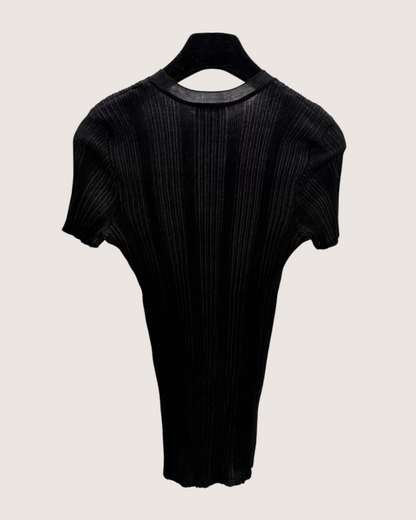 Chanel 26M Coco Beach Ribbed-Knit Short-Sleeve Top Black FR 36