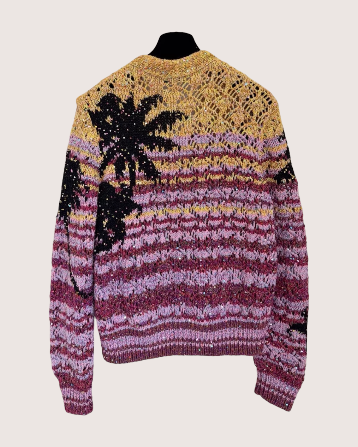 Chanel 24C Los Angeles Palm Stripped Cashmere Cardigan
