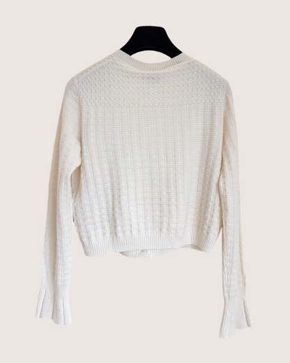 Chanel 23B Cashmere Flared-Cuff Cardigan Beige/Ecru FR 34