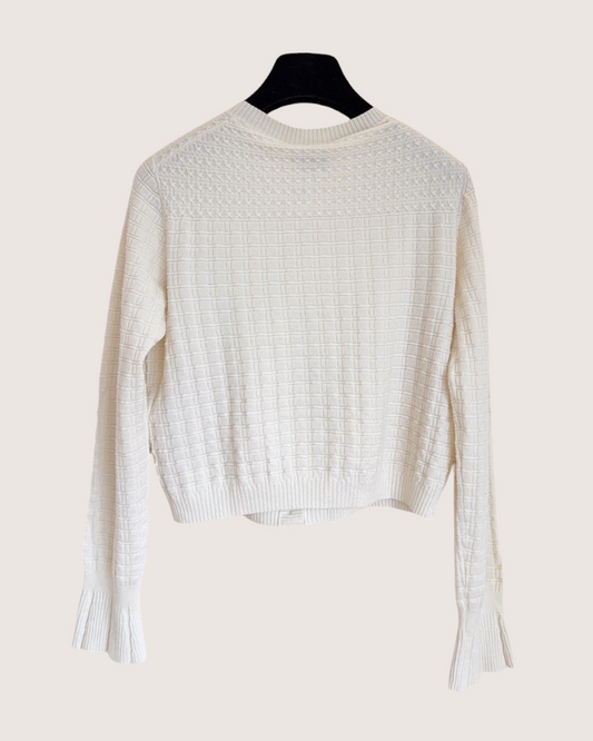 Chanel 23B Cashmere Flared-Cuff Cardigan Beige/Ecru FR 34