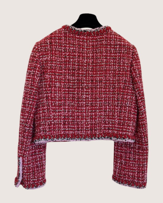 Chanel 25K Cropped Tweed Four-Pocket Jacket Red, Pink, Multicolor FR 38