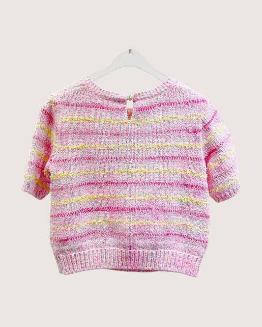 Chanel 24C Intarsia Short-Sleeve Sweater Pink, Yellow, Multicolor FR 38