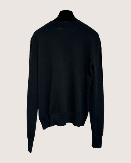 Chanel 23B Wool CC-Sleeves Sweater Black, White FR 34