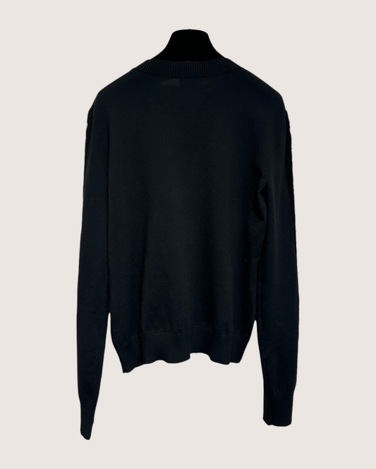 Chanel 23B Wool CC-Sleeves Sweater Black, White FR 34