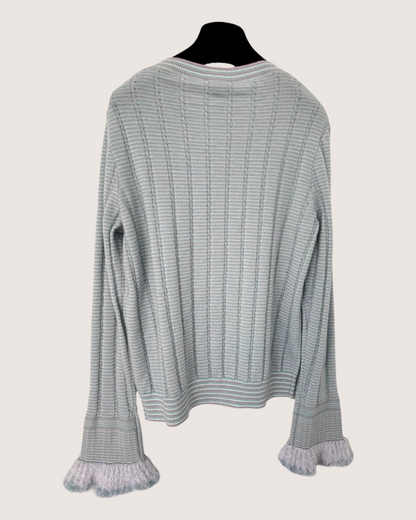 Chanel 25B Fringe Knit Cardigan Blue, Green, Multicolor FR 40