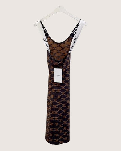 Celine Logo Maxi Dress Brown, Black FR 38