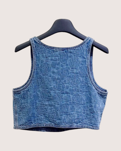 Chanel 23P Camellia Tank Top Blue FR 34