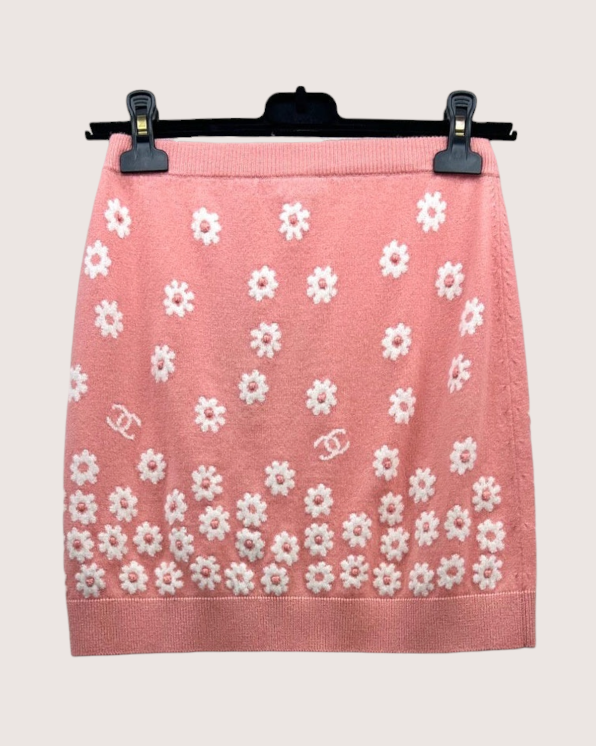 Chanel 22P Cashmere Floral CC Mini Skirt Pink, White FR 34