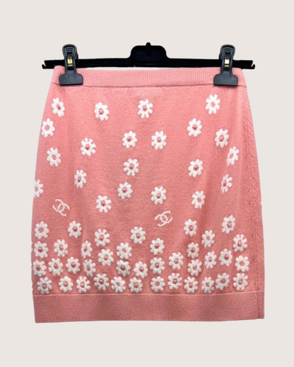 Chanel 22P Cashmere Floral CC Mini Skirt Pink, White FR 34