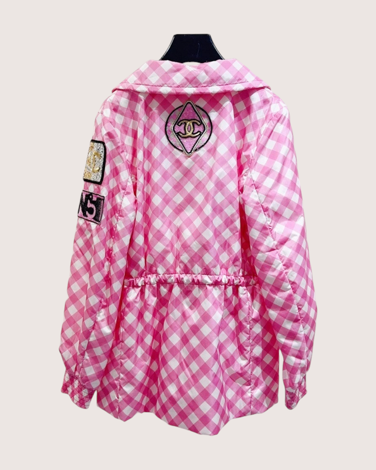 Chanel 23C Gingham Badge Jacket Pink, White, Multicolor FR 38