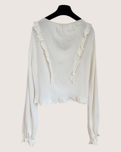 Chanel 23B Ruffle-Trim Tie-Front Top Beige/Ecru FR 38