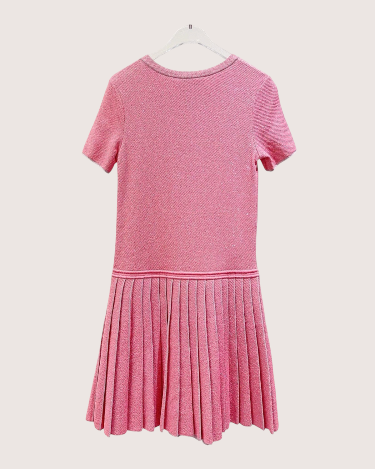 Chanel 14K Tweed Pleated Mini Dress Pink, Grey FR 34