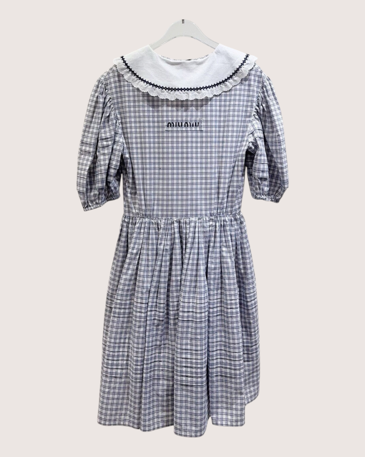 Miu Miu Checked Contrast-Collar Mid-Length Dress Blue, White, Navy IT 38