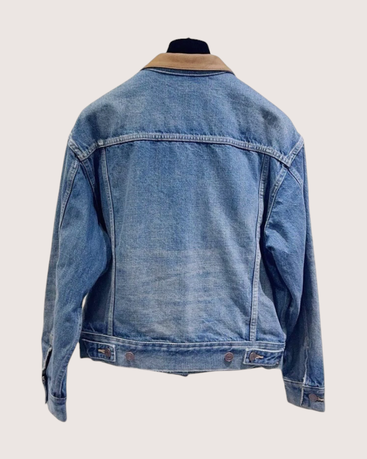 Celine Leather-Collar Denim Jacket Blue, Brown FR 34