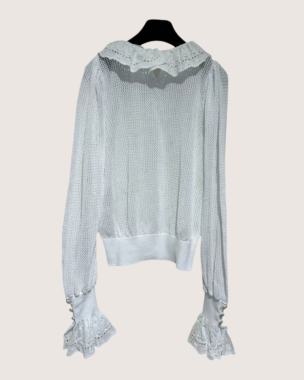 Chanel 25P Openwork Ruffle Top White FR 40