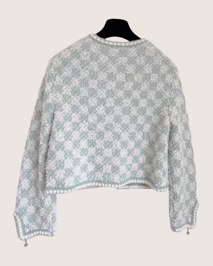 Chanel Tweed Cardigan Green, White FR 38