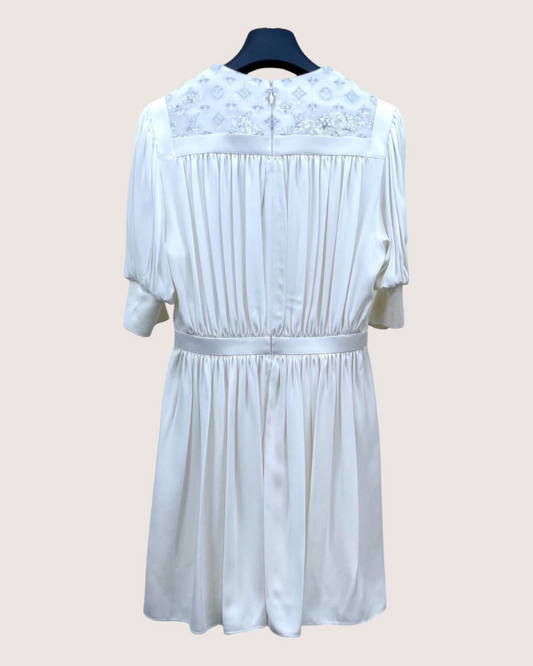 Louis Vuitton Sequin Monogram Mini Dress White, Silver FR 36