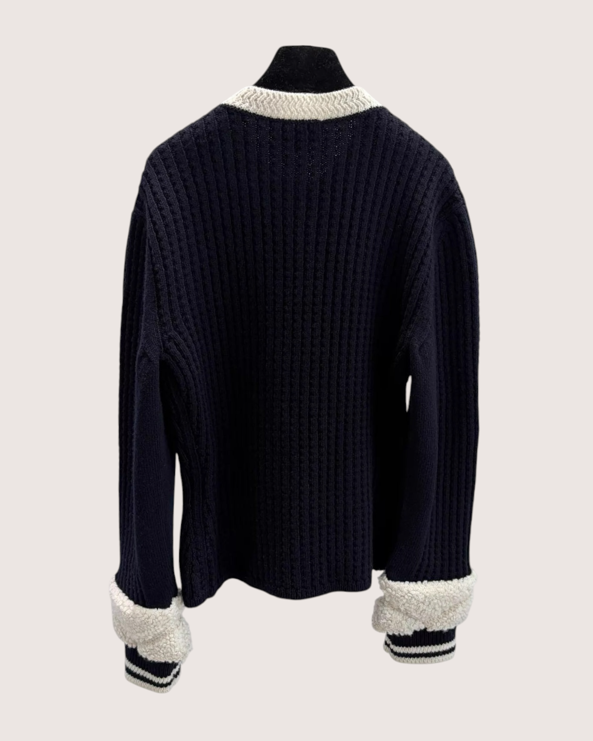 Chanel 25N Coco Neige CC Knit Two-Pocket Cardigan Navy, Beige/Ecru FR 40