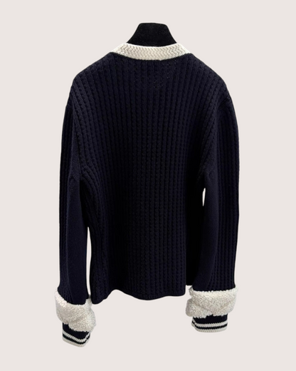 Chanel 25N Coco Neige CC Knit Two-Pocket Cardigan Navy, Beige/Ecru FR 40