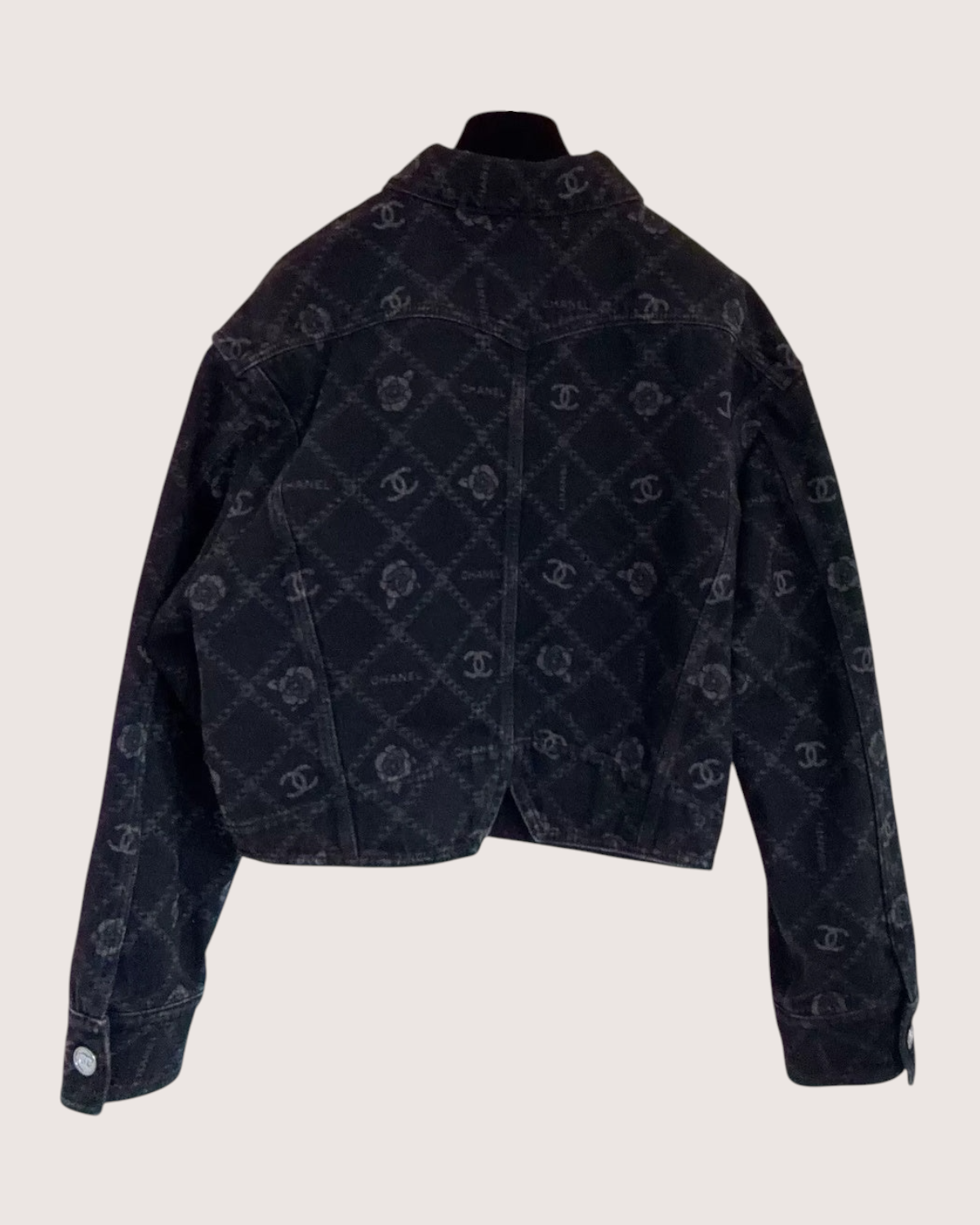Chanel 23A Camellia Denim Jacket Black, Grey FR 36