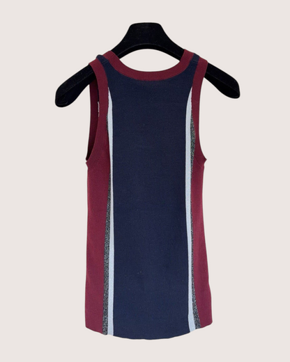 Chanel CC Sequin Logo Vest Burgundy, Navy, Silver FR 38