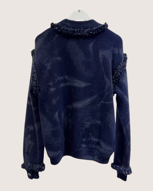 Chanel Wool Fringe-Trim Sweater Navy FR 34