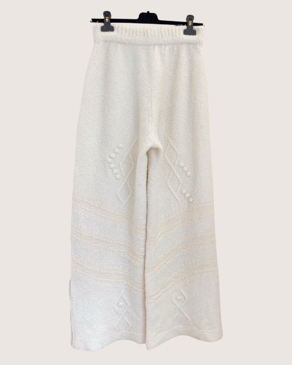 Chanel 23N Coco Neige Cashmere Wide-Leg Trousers Beige/Ecru FR 38