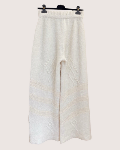 Chanel 23N Coco Neige Cashmere Wide-Leg Trousers Beige/Ecru FR 38