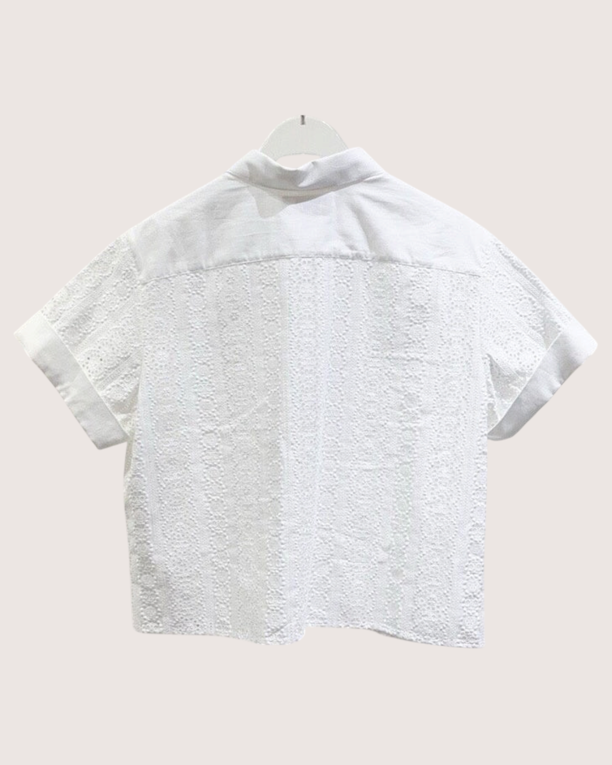 Celine Triomphe Eyelet Short-Sleeve Shirt White FR 38