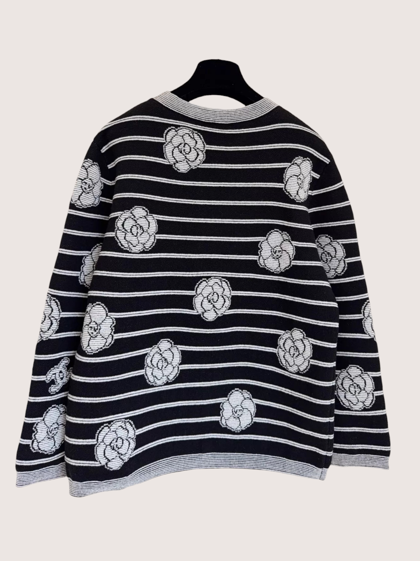 Chanel 23K Camellia Striped Knit Cashmere Sweater - view 2
